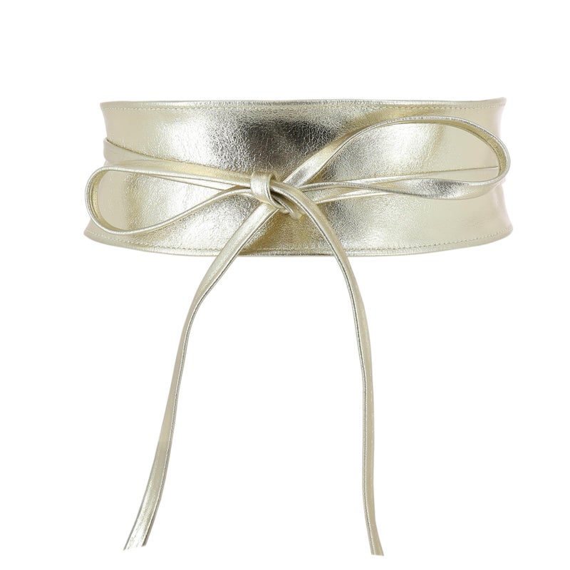 FASHIONGEN - Woman Italian leather Obi belt, CASSIANE - Golden, S-M - Image 1